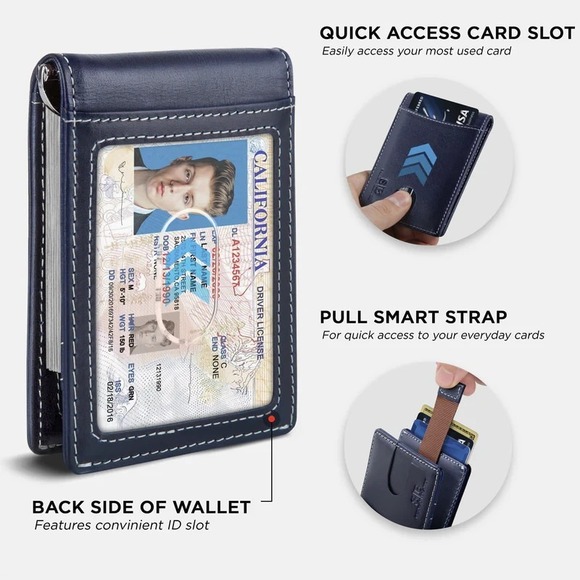 Serman Brands Other - Serman Brands Leather RFID Blocking Slim Bifold Wallet Altlantic Blue Minimalist
